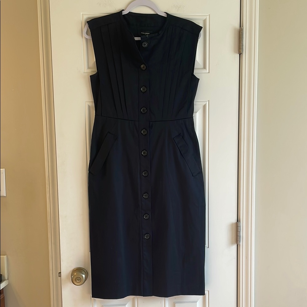 NWT Banana Republic Black Sleeveless Button Front Sheath Midi Dress Sz S Petite